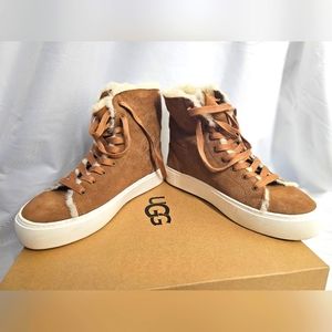 High Top Uggs Sneakers. Color is Tan. Size 7